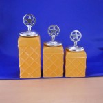 60002YL-STAR-SIL CERAMIC CANISTER SET ROPE YELLOW W/ STAR SILVER LIDS